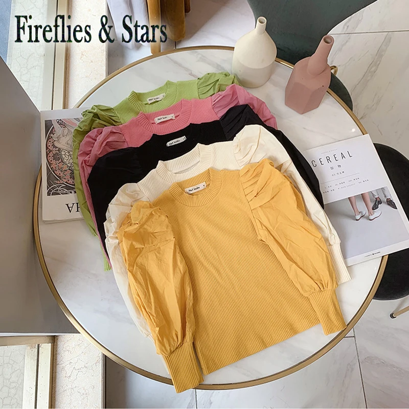 Children Puff Long Sleeve T-shirt 2025 Spring Autumn New Tops Girls Fashion Cotton T-shirts Kids Tees 4-14Y Girls Tops Yellow