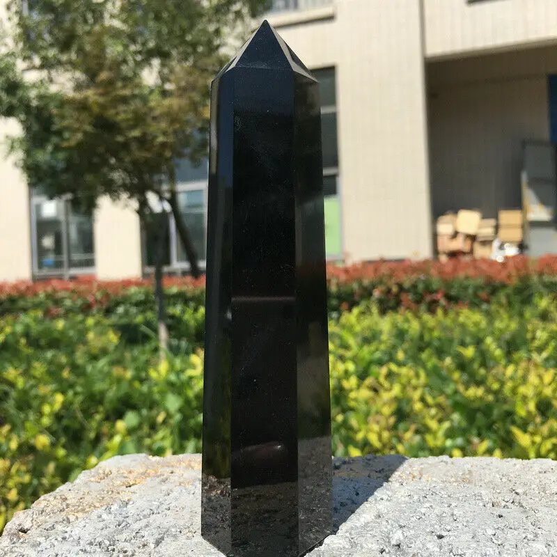 Natural Obsidian Crystal Obelisk, Black Quartz Ore Wand, Mineral Tower Point, Healing, Demagnetization