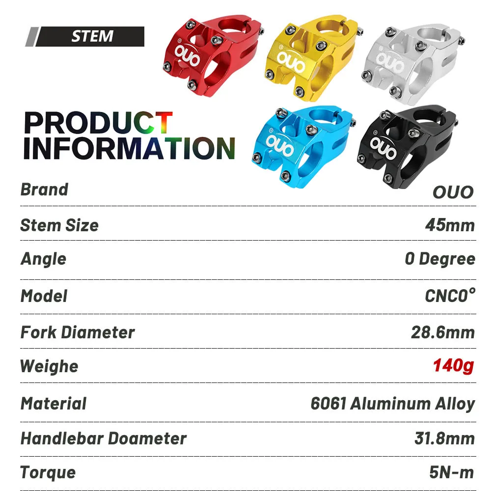 OUO قصيرة الجذعية 31.8 مللي متر المقود الجبلية الجذعية الناهض 45 مللي متر الألومنيوم دراجة جسر ل الإنحدار سباق دراجة هوائية جبلية دراجة Accessori