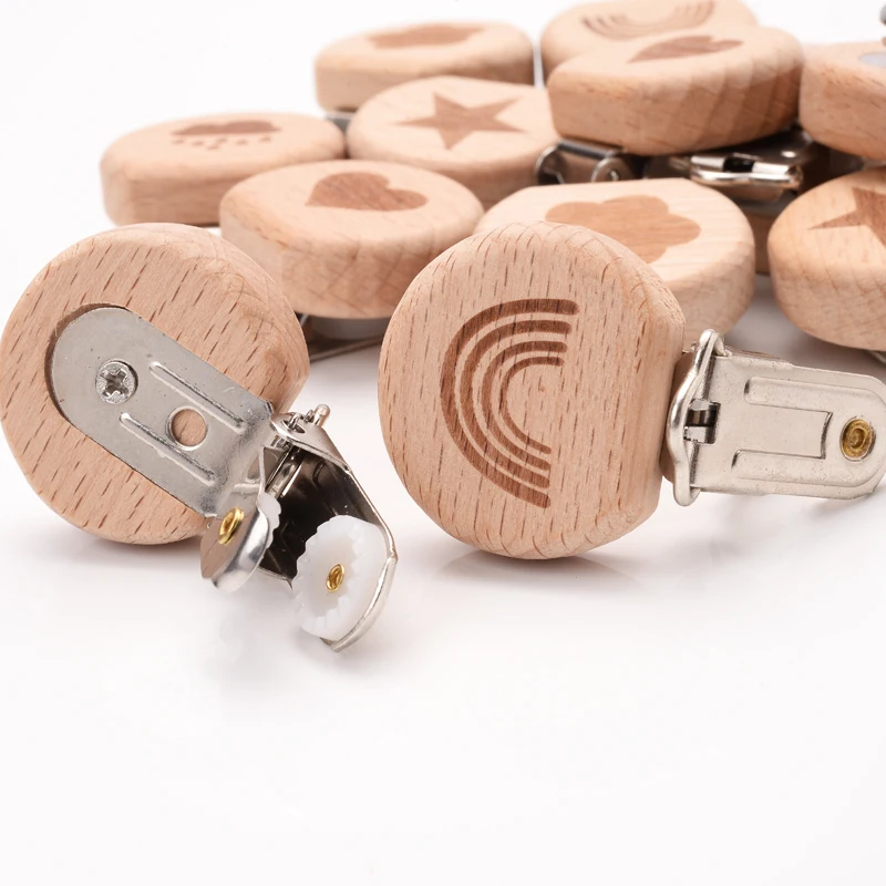 1Pcs Beech Metal Handmade Wooden Clips Infant Nipple Dummy Clip Beads For Baby Pacifier Chain Holder DIY Accesories Wholesale