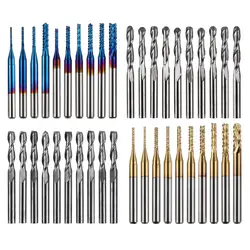 10/40pcs End Mill Engraving Bits Set 3.175mm Shank CNC Router Bits Ball Nose PCB Milling Cutter Carbide Milling Tools