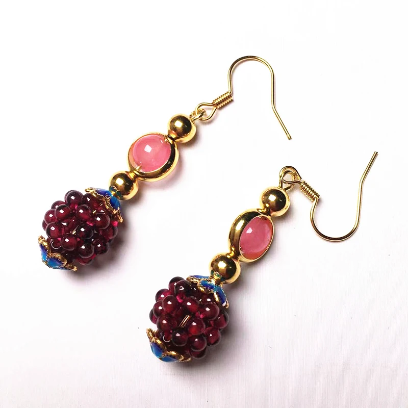 Vintage Ethnic Natural Garnet Handmade Hydrangea Drop Earrings For Women Colorful Dangle Earring Piercing Accessories Fine Gifts