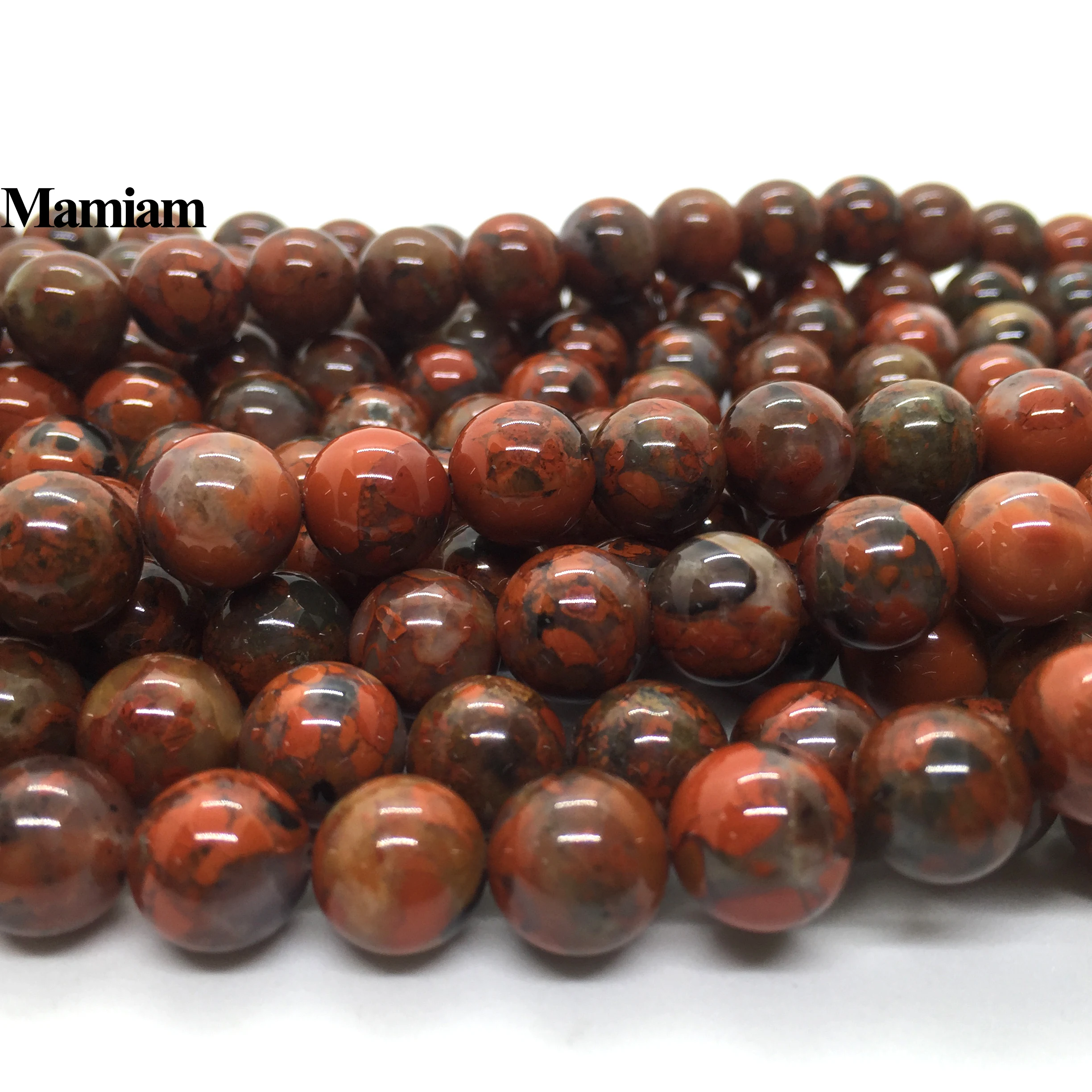 Mamiam Natural Red Flame Jasper Beads 10mm Smooth Loose Round Stone Diy Bracelet Necklace Jewelry Making Gemstone Gift Design