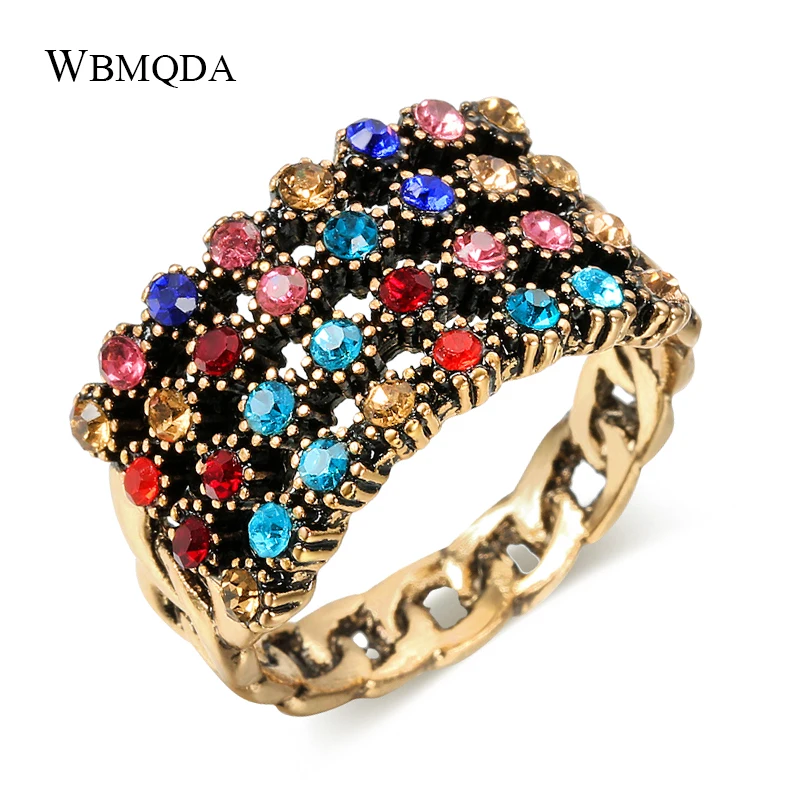 Kinel 2020 New Fashion Colorful Crystal Rings For Women Antique Gold Vintage Wedding Ring Jewelry Drop Shipping