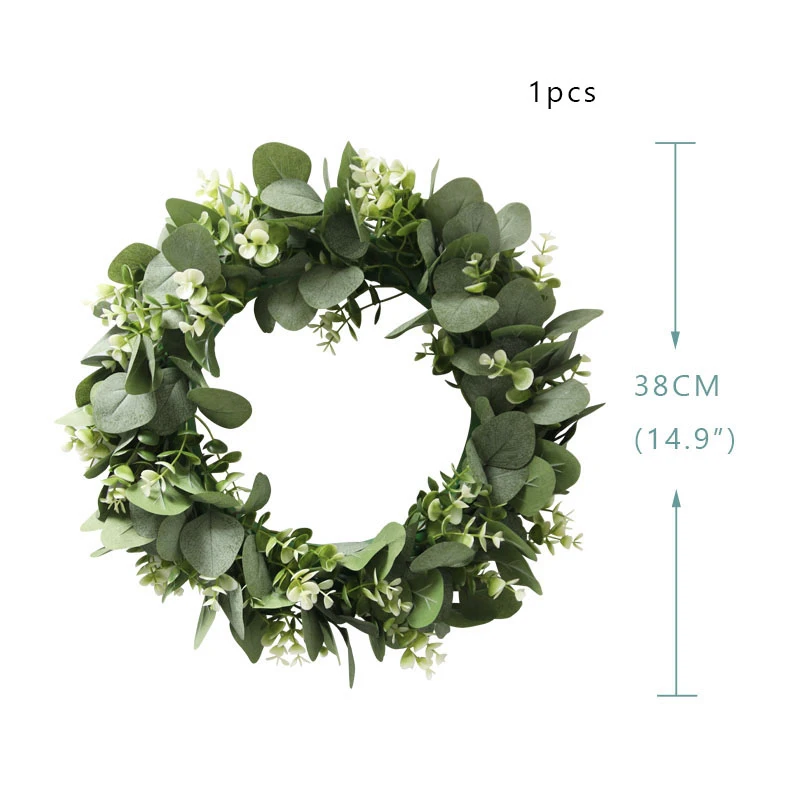 Green Eucalyptus Wreath Artificial Eucalyptus Leaves Wreath Spring Summer Greenery Wreath for Front Door Garden Outside Decor