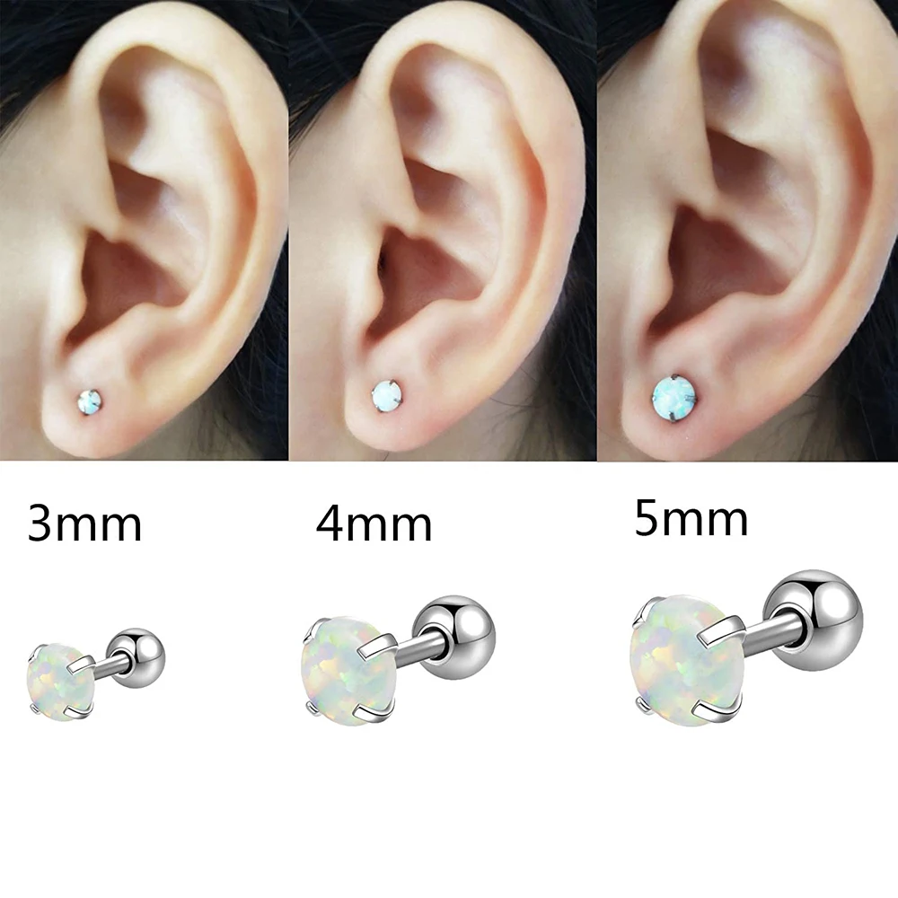 1PC 361L Surgical Steel Opal Tragus Cartilage Earring 16g End Ball  Cz Gem Round Tragus Cartilage Earring Piercing Body Jewelry
