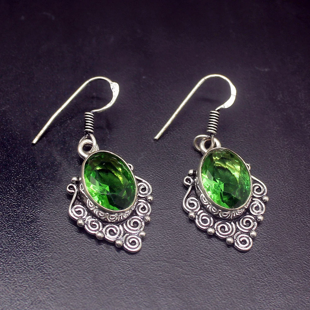 

Gemstonefactory Big Promotion Single Unique 925 Silver Vintage Green Crystal Peridot Women Earrings 20210006