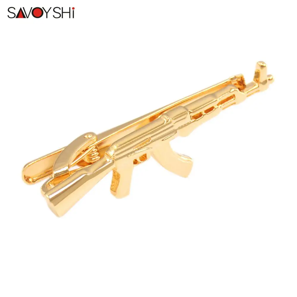 SAVOYSHI جودة الذهب اللون AK-47 بندقية التعادل كليب للرجال ربطة العنق المشبك المشبك اكسسوارات هدية ماركة مجوهرات نحت مجاني اسم #3