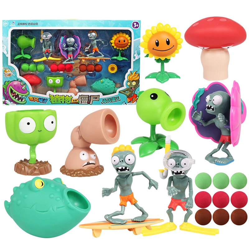 9pcs/lot Plants vs Zombies Role Plants Pea shooting Toys Gift for Ejection Anime Childrens Dolls Action Figure Model Toy No Box