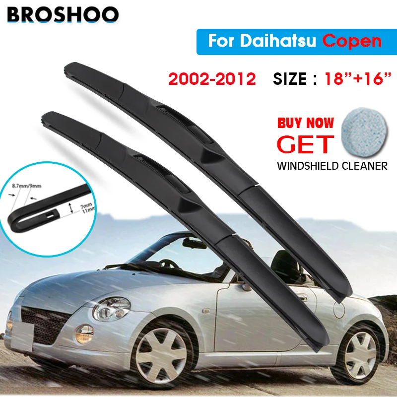 

Car Wiper Blade For Daihatsu Copen 18"+16" 2002-2012 Auto Windscreen Windshield Wipers Blades Window Wash Fit U Hook Arms