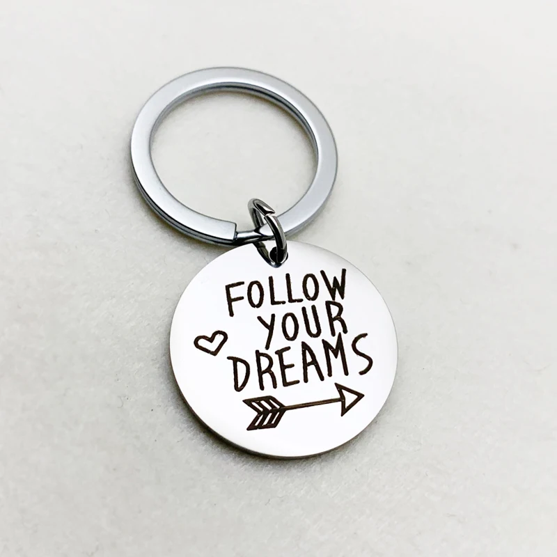 Stainless Steel Inspirational Mantra Family Follow Your Dreams Keychain Pendant Gift for Sister Best Friends Birthday Graduation