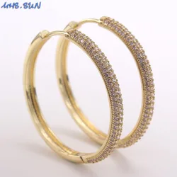 MHS.SUN Fashion Women Gold Color Big Hoop Earrings Luxury CZ Cubic Zircon Earring For Female Banquet Party Jewelry 1Pair