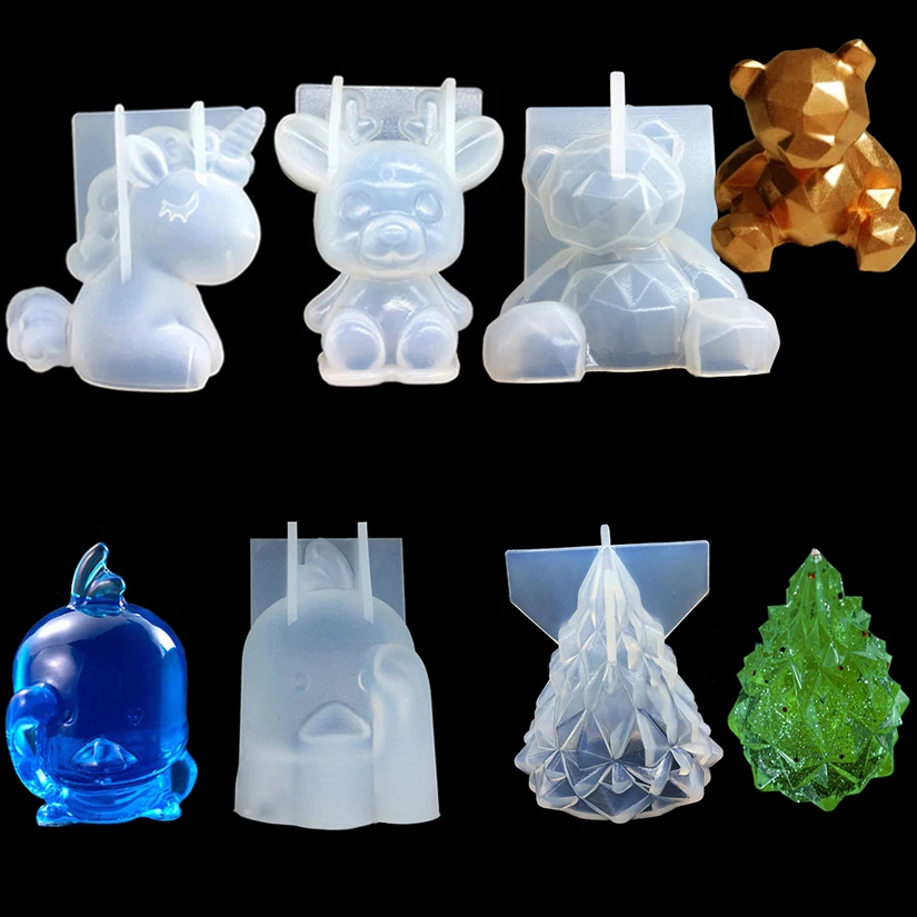 3D Bear Unicorn Duck Cat Christmas Deer Tree Silicone Mold Sugarcraft Baking Mold Fondant Cake Decorating Tools