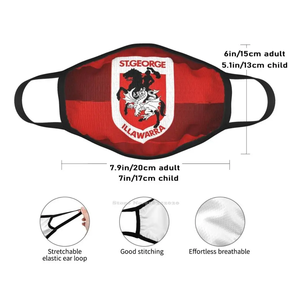 St George Illawarra 2021 maschera per la bocca morbida traspirante in cotone per il viso St George 2021 St George 2020 St George Illawarra St George