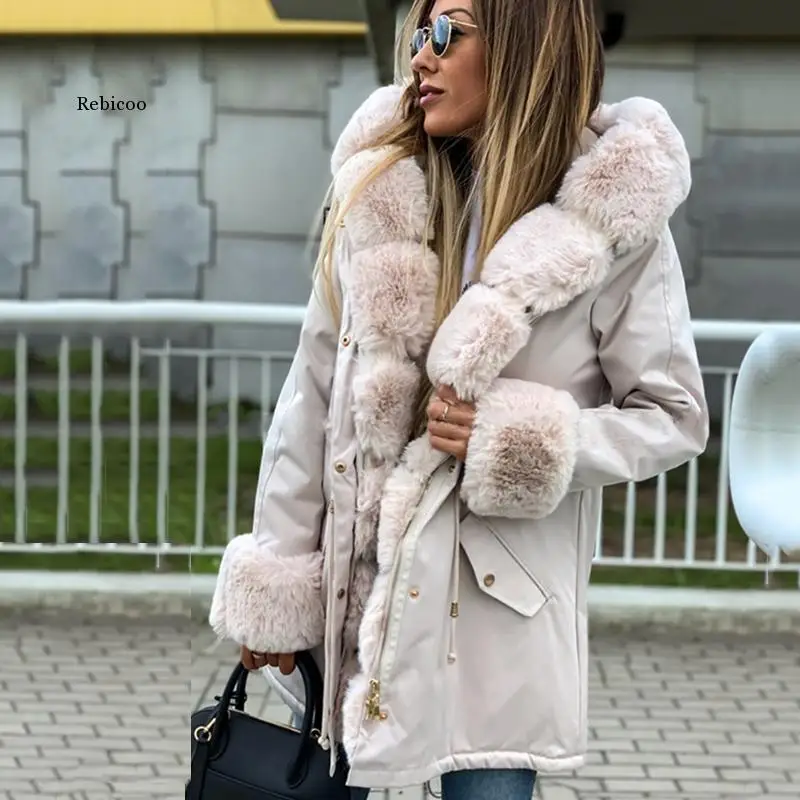 

New Winter Women's Parka Coats Long Cotton Casual Fur Hooded Jackets Thick Warm Women Parkas Female Overcoat Coat