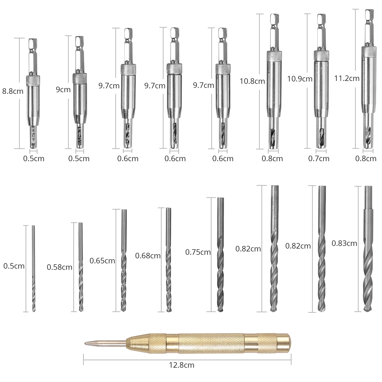 JUSTOOL 18PCS Core Drill Bit Set Hole Puncher Hinge Tapper Hinge Drilling Bit for Doors Self Centering Woodworking Power Tools