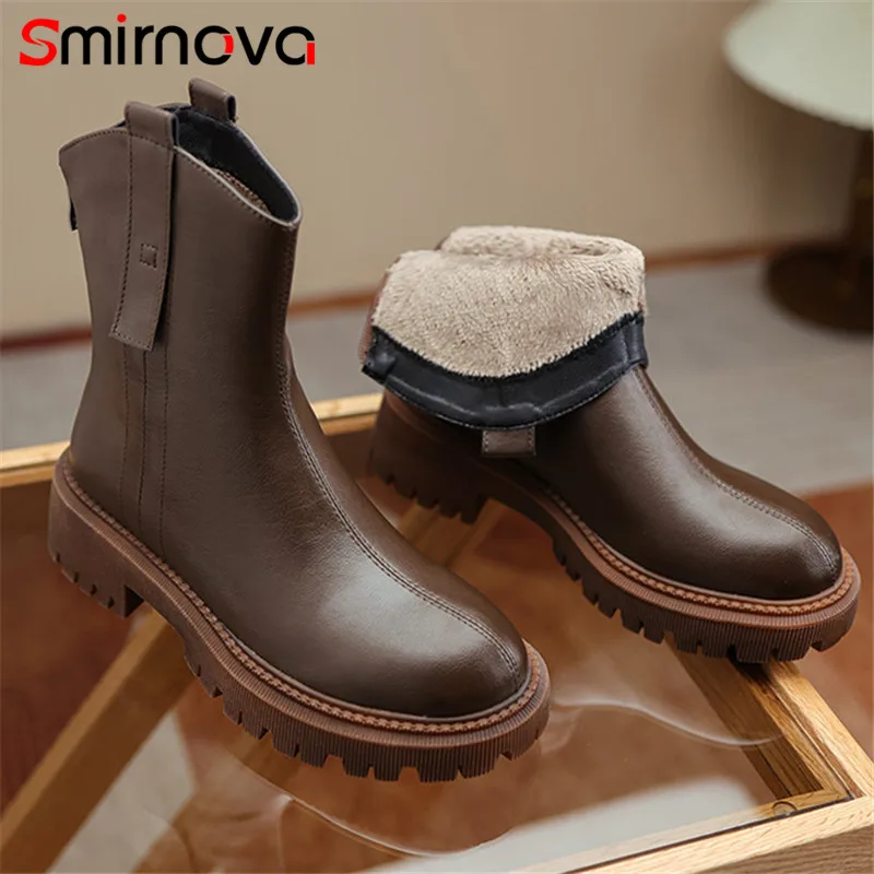 

Smirnova 2022 Plus Size 42 Autumn Winter Boots Women Casual Shoes Zip Round Toe Fashion Comfortable Ankle Boots Women Black