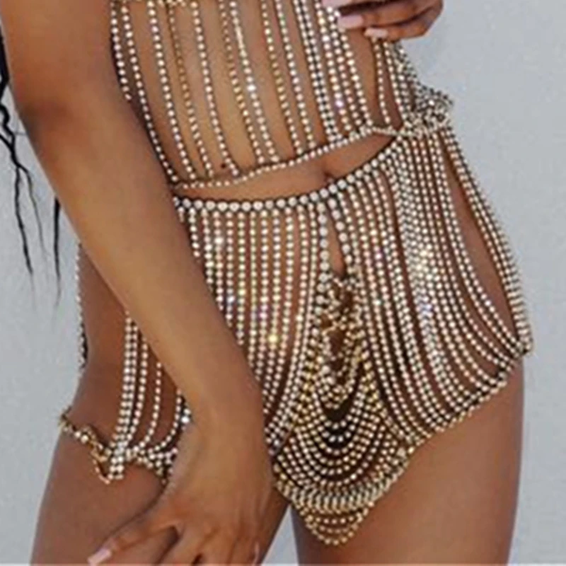 2021INS Luxury Rhinestone Sexy Multilayer Body Chain Thong Fashion Bikini Waist Chain Butt Chain Valentine's Day Jewelry Skirts