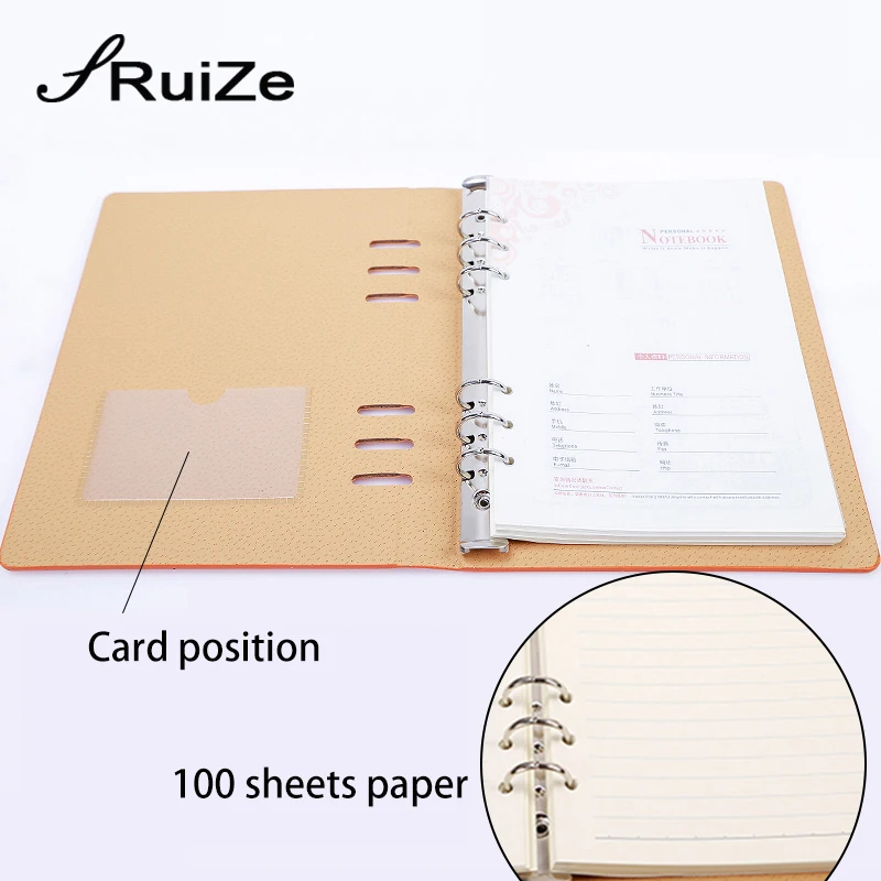 RuiZe Hard Cover A5 Leather Notebook Organizer Planner Ring Binder Loose Leaf Note Book Refill Office Stationery gift Print Name