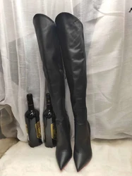 NEW Arrival Black Soft Matte Leather Winter Women Over Knee Boots Thin High Heels Red Bottom Size 34-45