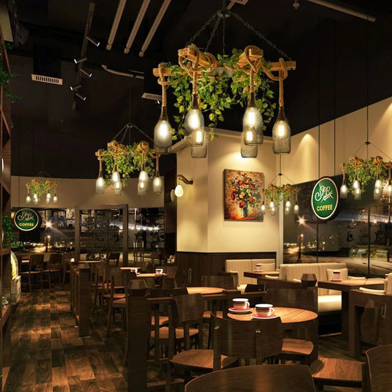 Retro Industrial Style Twine Chandelier Coffee Shop Green Plant Creative Personality Barbecue Restaurant Restaurant Chandelier