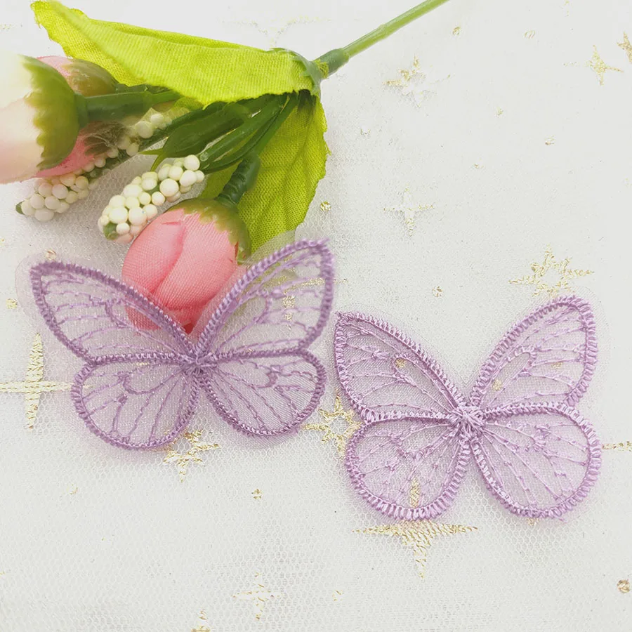 48 Stück/Los 4,5*3,5cm bestickte Mesh-Schmetterlings-Applikationen für Kleidung, Nähzubehör, DIY-Haarspangen-Accessoires – Detail 4