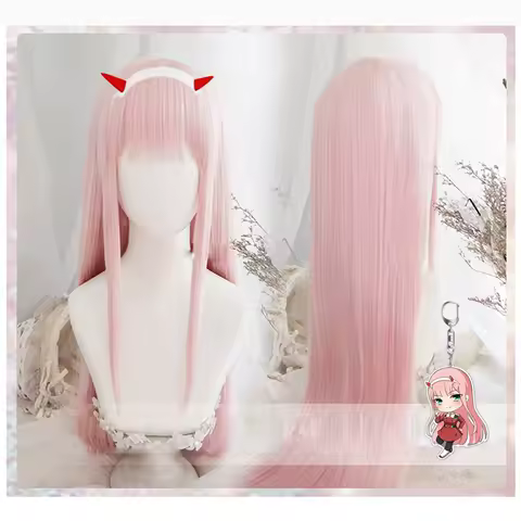 Anime DARLING in the FRANXX 02 Cosplay Wigs Zero Two Wigs 100cm Long Pink Synthetic Hair Perucas Cosplay Wig + Wig Cap+Hairclip