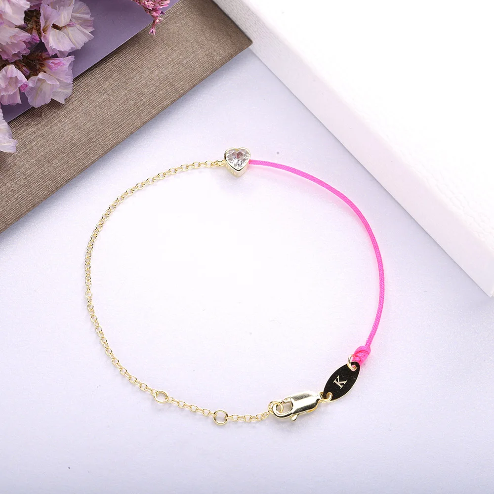 سوار على شكل سلسلة رفيع من الفضة الإسترليني الحقيقية 925 من SHADOWHUNTERS سلسلة وردية على شكل قلب صغير من الزركون بحبل أزرق للنساء #5