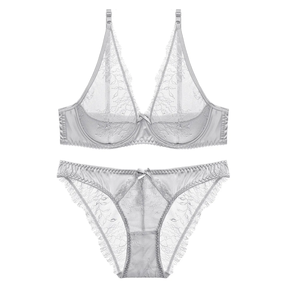 transparent sexy ultra-thin large size bra ladies underwear set lace transparent bra panty set comfortable two-piece