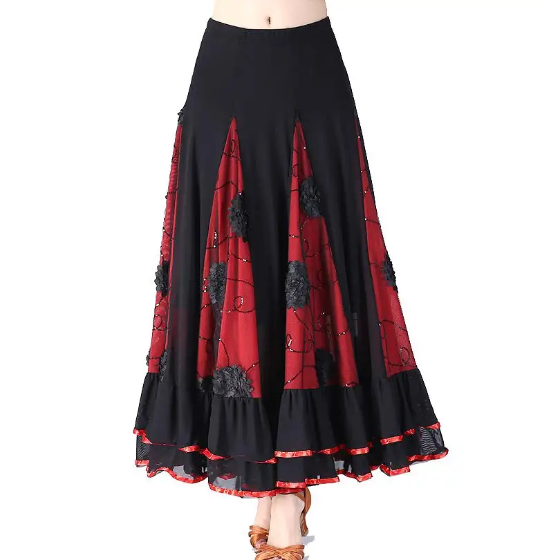 Moderne Ballroom Lange Rokken Dames Nieuwe Flamenco Dans Kostuum Rok Waltz Standaard Tango Dancewear Prestaties Grote Schommel Rok