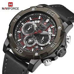 NAVIFORCE Waterproof Sport Watches for Men Military Multi-function Chronograph Wrist watch Male Luxury Leather Band Quartz Clock