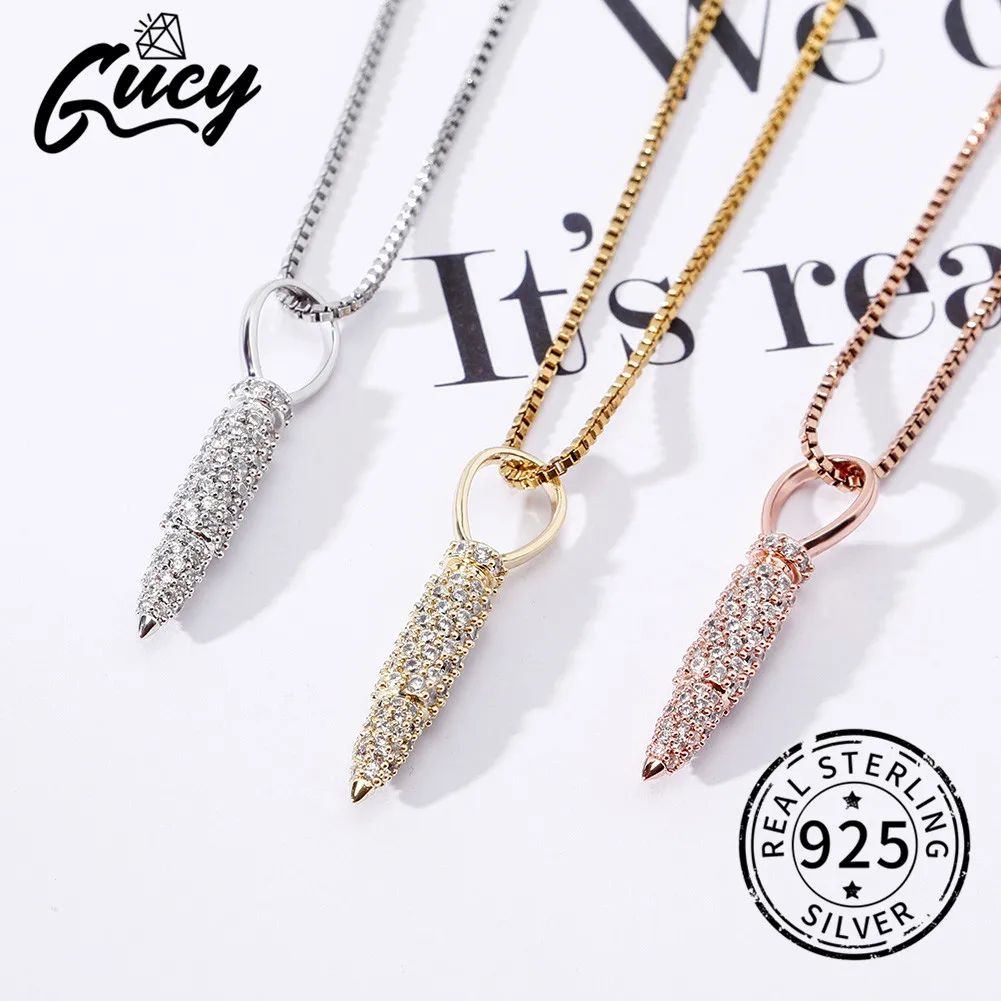 GUCY Fashion Iced Bullet  Pendant 925 Sterling Silver  AAA Cubic Zircon Pendant Necklace Chain Hip Hop Jewelry For Women