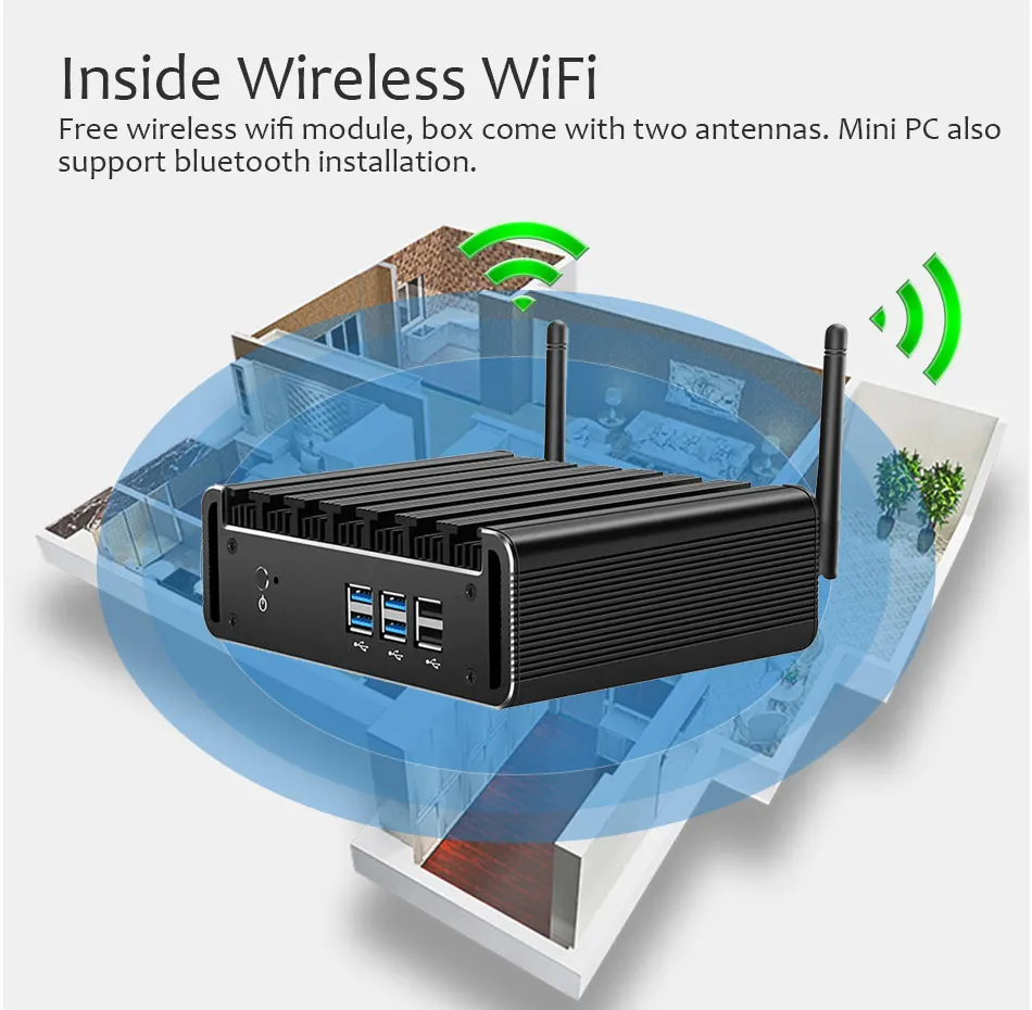 Intel Core I7-5500U I5-5200U I5-4200U I3-5005U Mini PC with 8xUSB 1xHDMI 1xVGA Support WiFi Pfsense Linux Computer Win10 Ready