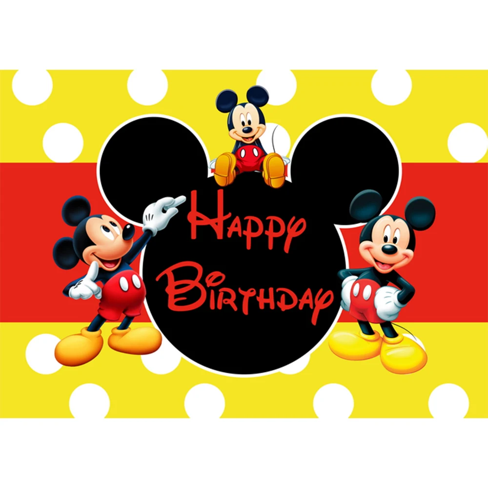 Disney Cartoon Mickey Minnie Mouse Donald Duck Happy Birthday Backgrounds Decors Vinyl Cloth Party Backdrops Baby Shower Banner