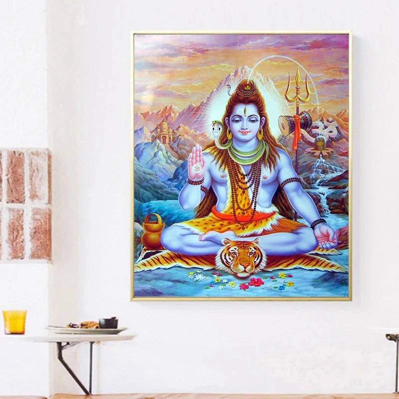 Classic Lord Krishna Hindu God Wall Decor Lotus Temple Shiva Canvas Painting Wall Art Religious Poster Prints Home Decor Unframe