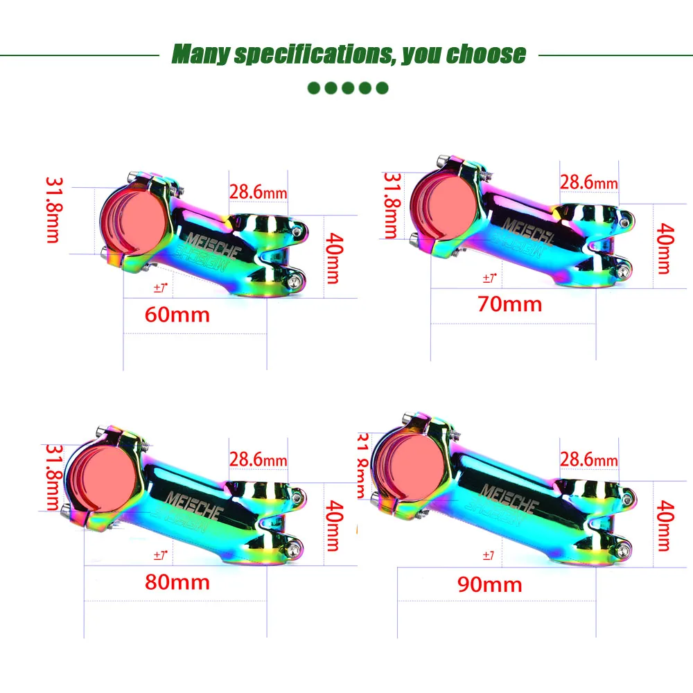 Meische Bike Handlebar Stem Rainbow Bycycle Stem 31.8x60/70/80/90mm Mountain Bike Cycling Accessories