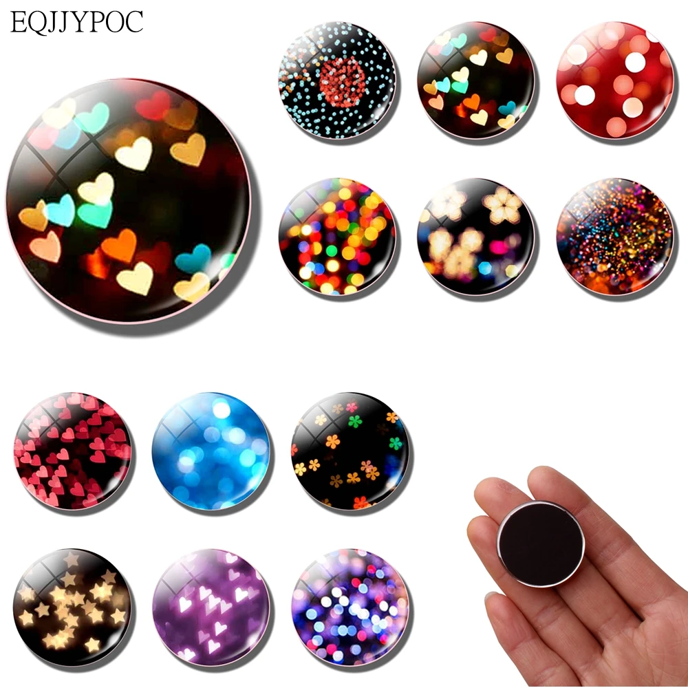 Love Heart fridge magnet decor Flower Star Colorful Heart 30MM Glass Dome refrigerator magnets Sticker message board Home Decor