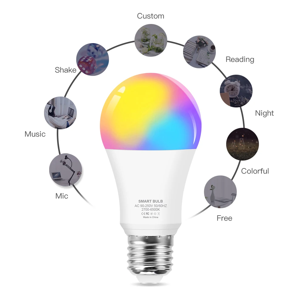 Wifi Smart LED Light Bulb RGB Warm White Cool White Remove Control 15W E26 E27 Application For IOS Siri Alexa Goole Assistant