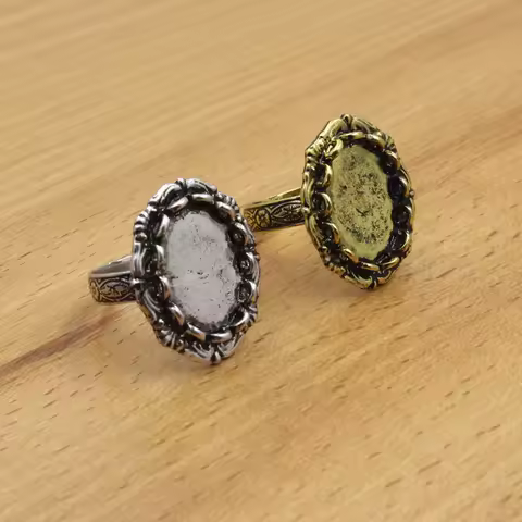 Fit 13x18mm Cabochons Finger Ring Oval Antique Silver Cameo/Glass/Cabochon Frame bezel Setting adjustable 5pcs/lot (K05131)