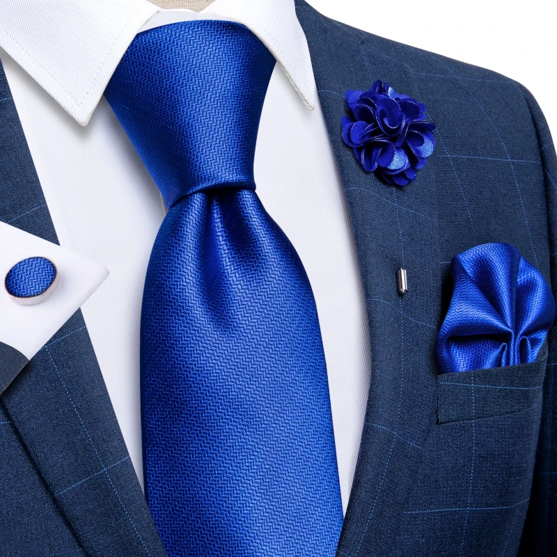 Blaue silberne Paisley-Krawatten für Herren, luxuriöses 8 cm breites Set mit Krawatte, Einstecktuch, Manschettenknöpfen, Brosche, Weihnachtsgeschenke für Männer – Detail 20