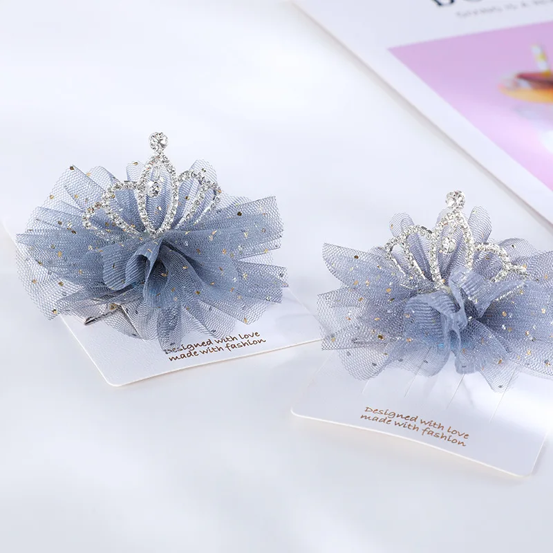 Children\'s Crown Barrettes Side Clip Birthday Headdress Mesh Princess Series Girl Hairpin  Snap Hair Clips Hair Clips for Girls