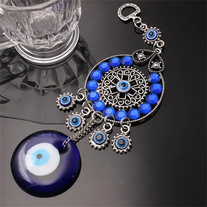 Wind Chimes Turkey Evil Eye Pendants Amulet Home Wall Hanging Decor Blessing Protection Gift Dream Catcher Blue Rhinestone