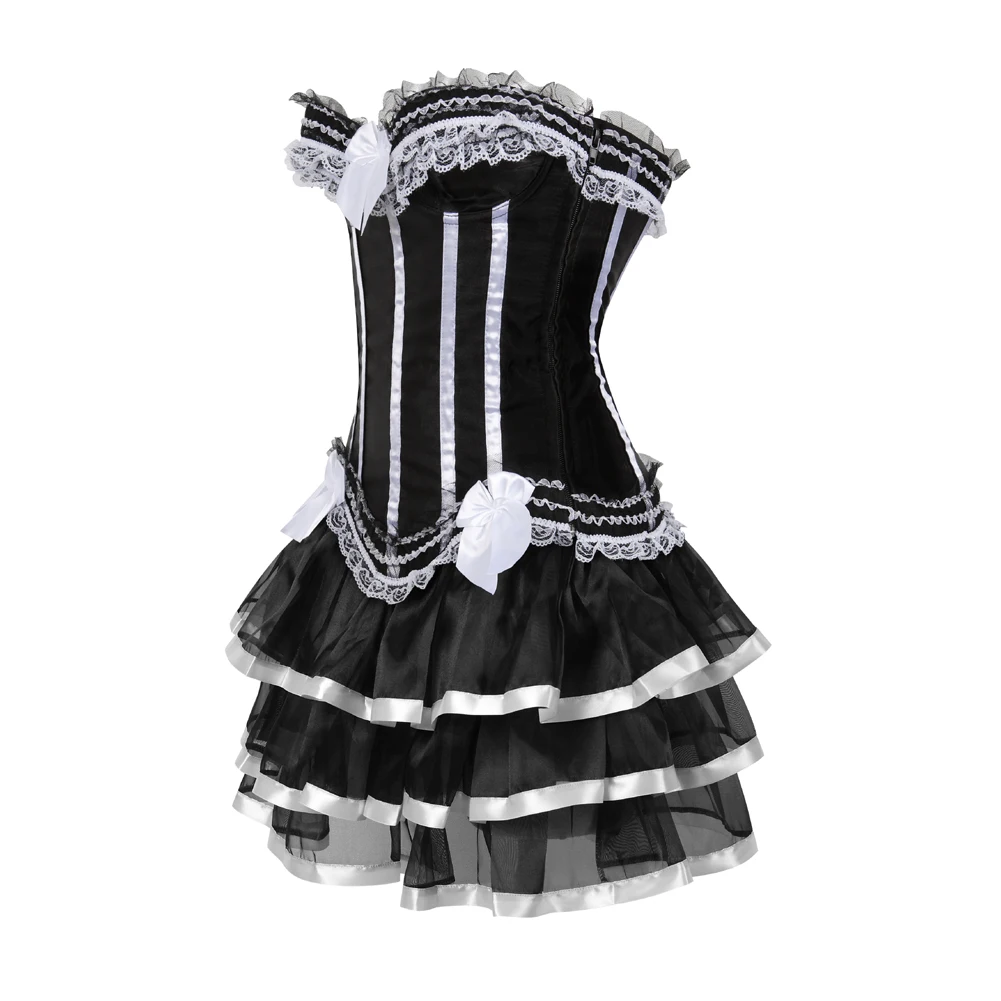 Princess Corset Dresses for Women Vintage Striped Corset Skirt Tutu Burlesque Costume Corset Dress Zipper Red Black White