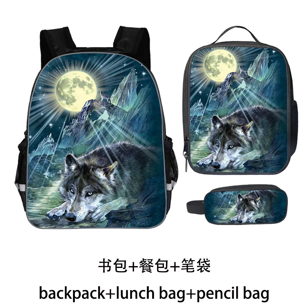 

Wolf Dinosaus Backpack Set Teenagers Girls Boys Toddler Kid School Book Bags Men Women Rock Mochila Bolsa