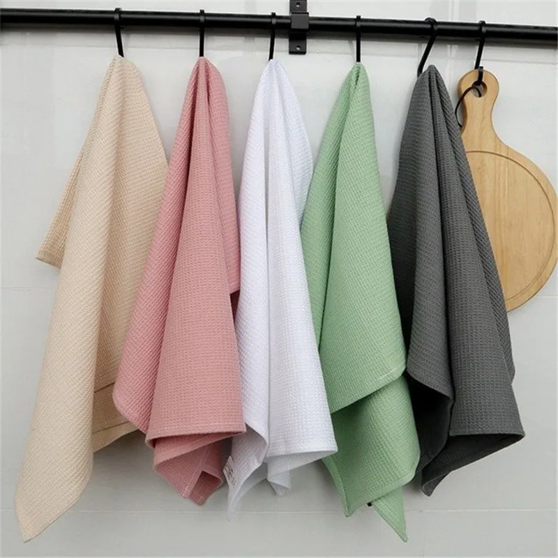 Cotton Waffle Tea Towels Strong Absorption Cotton Walf Checks Kitchen Tea Towel Kitchen Cleaning Towel 8 Colors 45x65cm