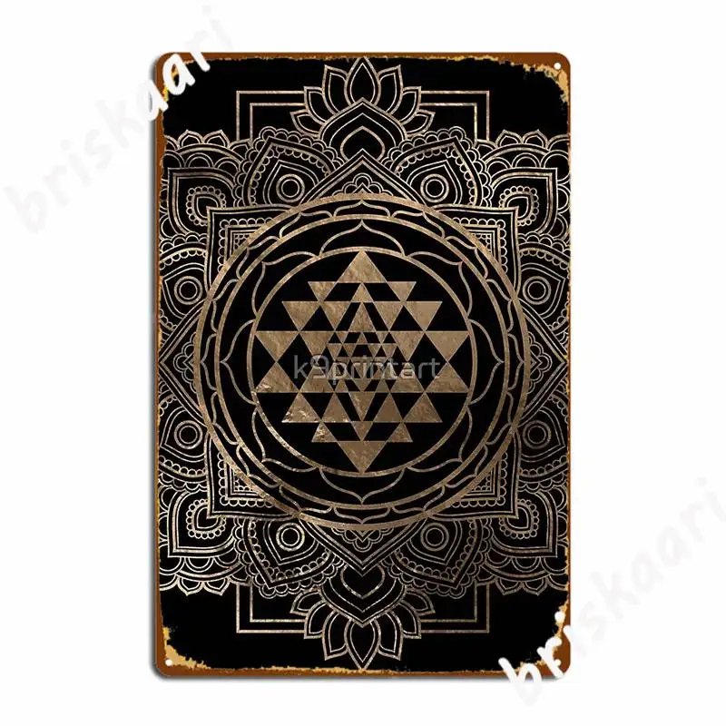 Sri Yantra Sri Chakra In Golden Lotus Metal Sign Printing Garage Club Wall Mural Plates Tin Sign Posters