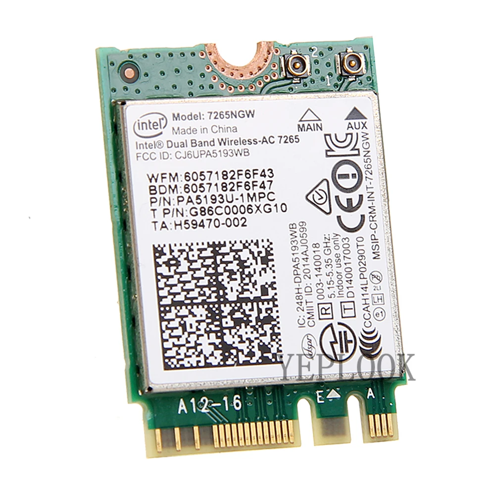 Wireless-AC 7265 Wifi Card AC7265NGW Dual Band 2.4G/5GHz 300Mbps + 867Mbps WiFi + Bluetooth 4.0 NGFF M.2 802.11AC Network Card