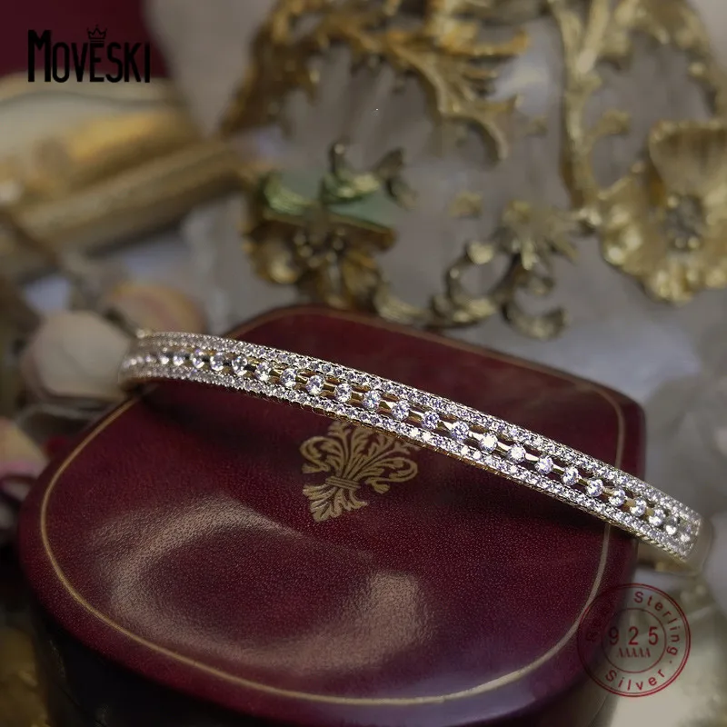 

MOVESKI 925 Sterling Silver European Luxury Temperament Pave Zircon Bracelet Women High Quality Wedding Bridal Jewelry