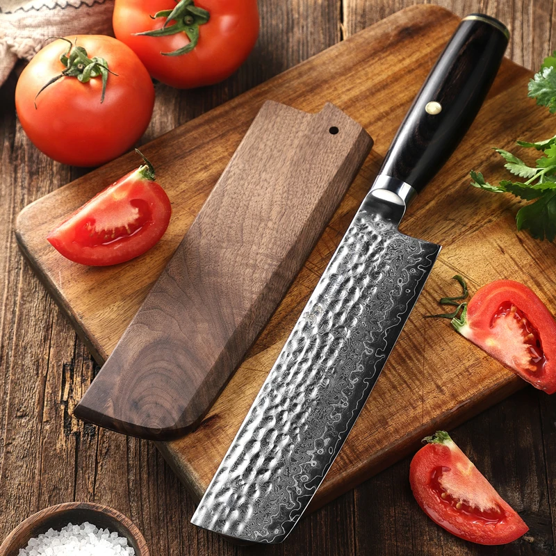 Kyokuto 67-layer V gold 10 Damascus steel Hammering kitchen knife chef Knives 7inch Nakiri knives Usuba Free wooden scabbard