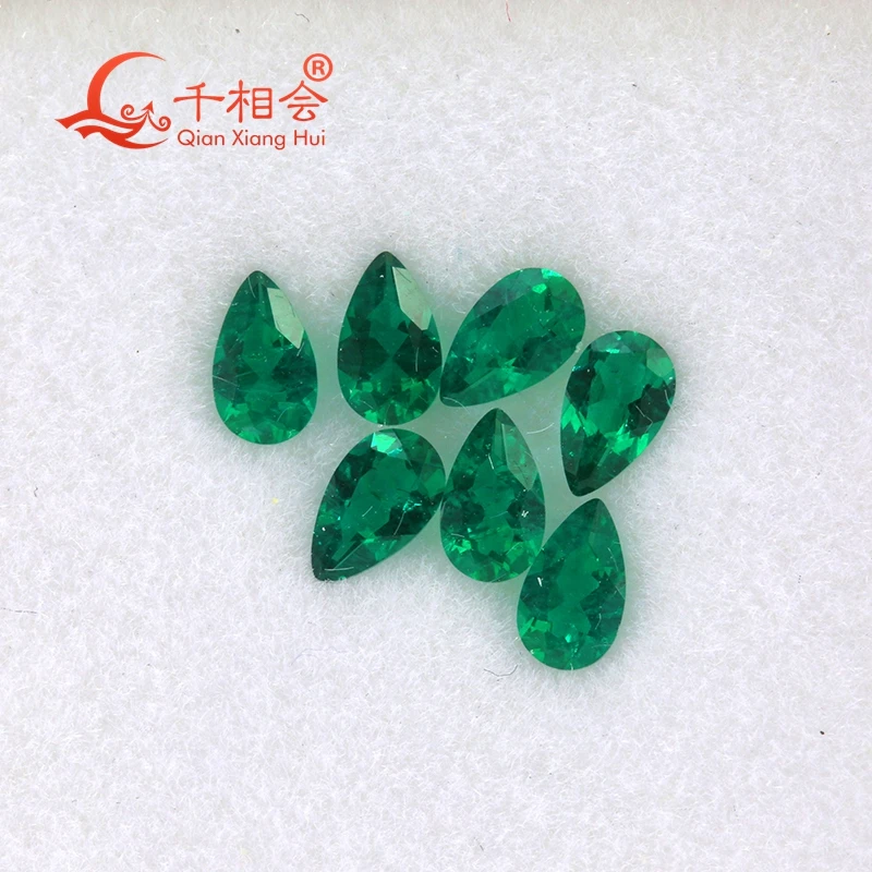 

small size green color pear shape Created Hydrothermal Muzo Emerald including minor cracks and inclusions loose gemstone